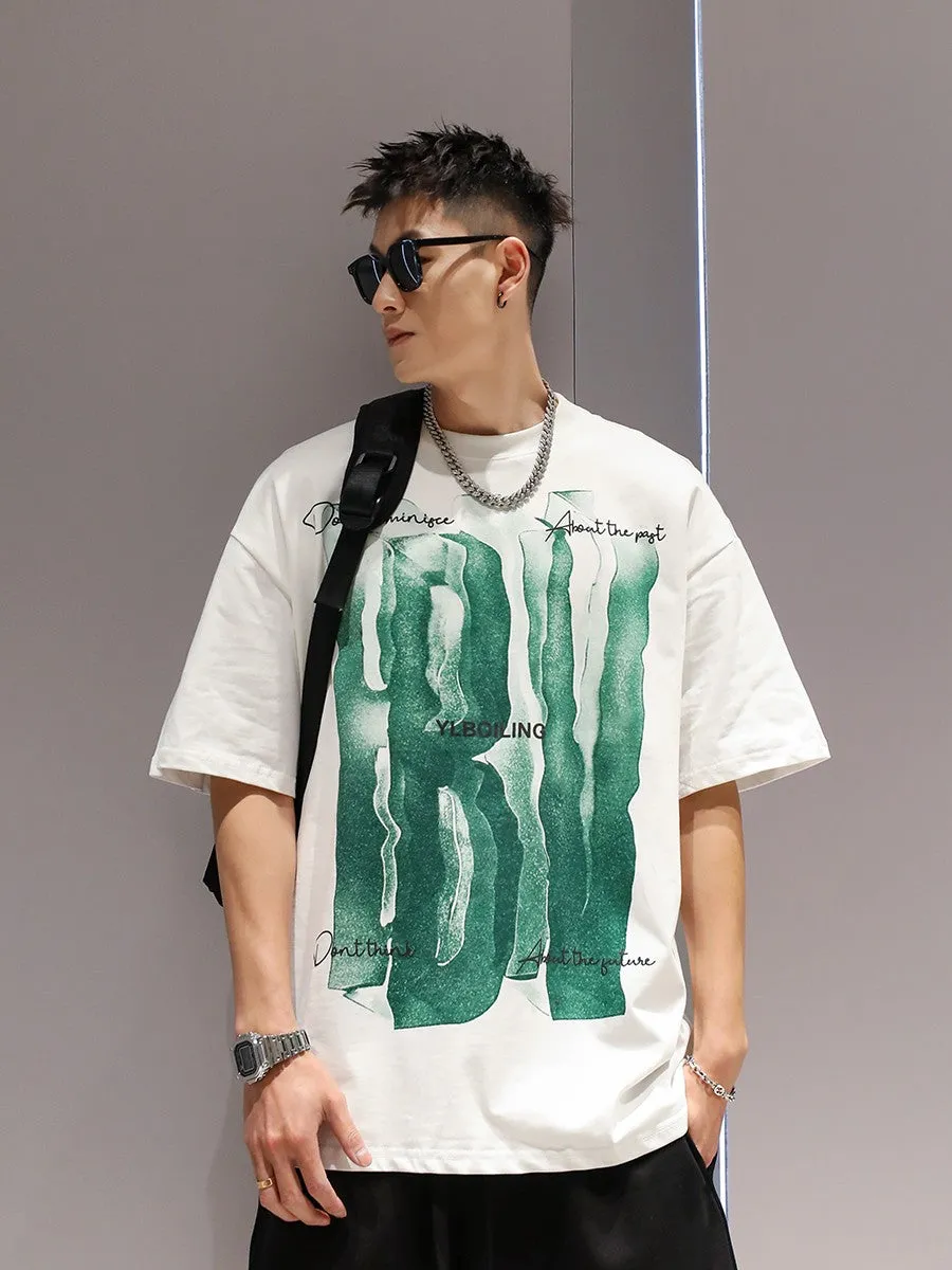 3D visual printing t-shirt large letters unisex casual hip-hop versatile t-shirt