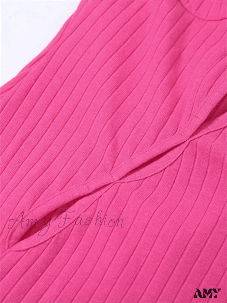 Amy Fashion - Sleeveless Strap Low Cut Sexy Women    New Hollow Out Side Split Summer Beach Female Vestidos