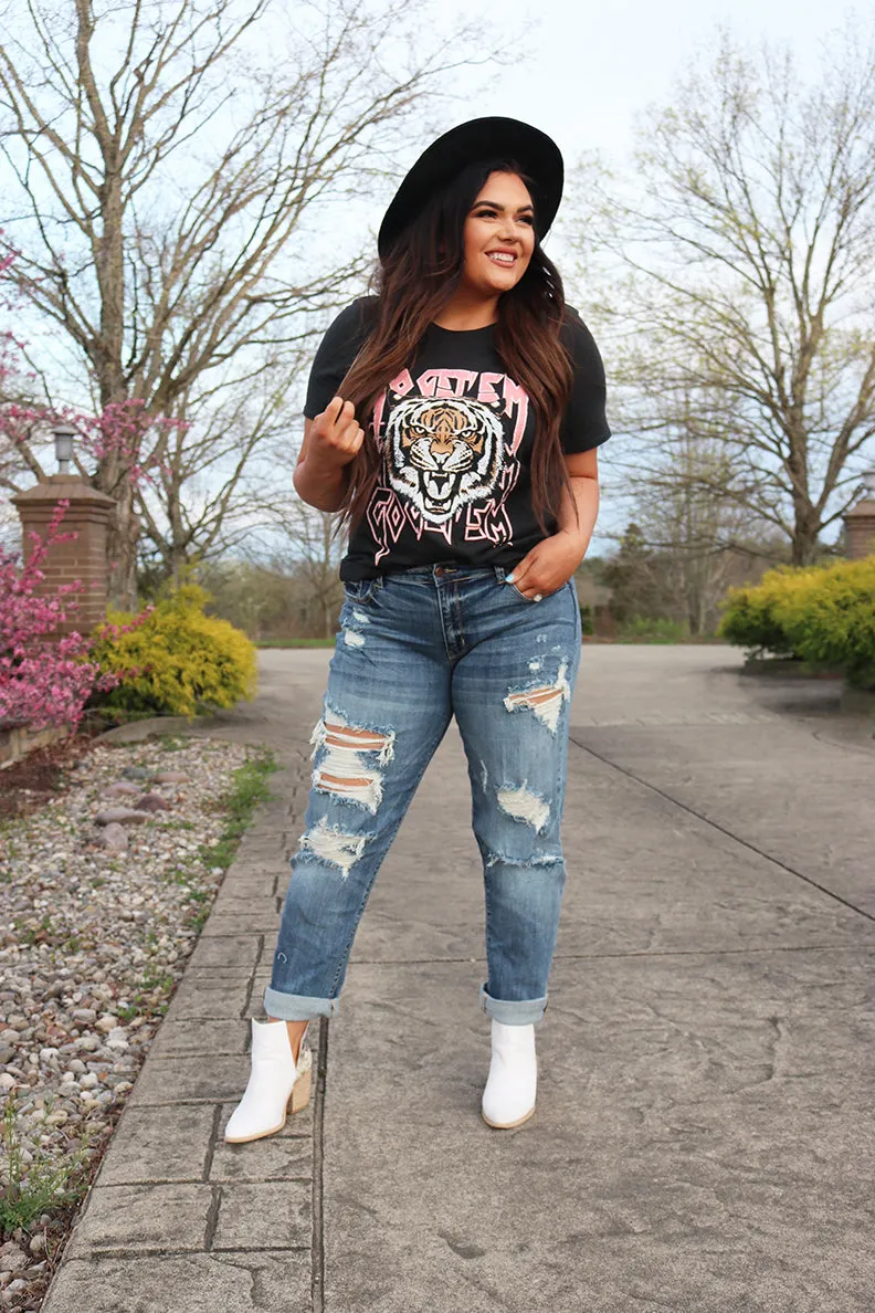 Blessed and Distressed Boyfriend Cuffed Destroyed Jeans