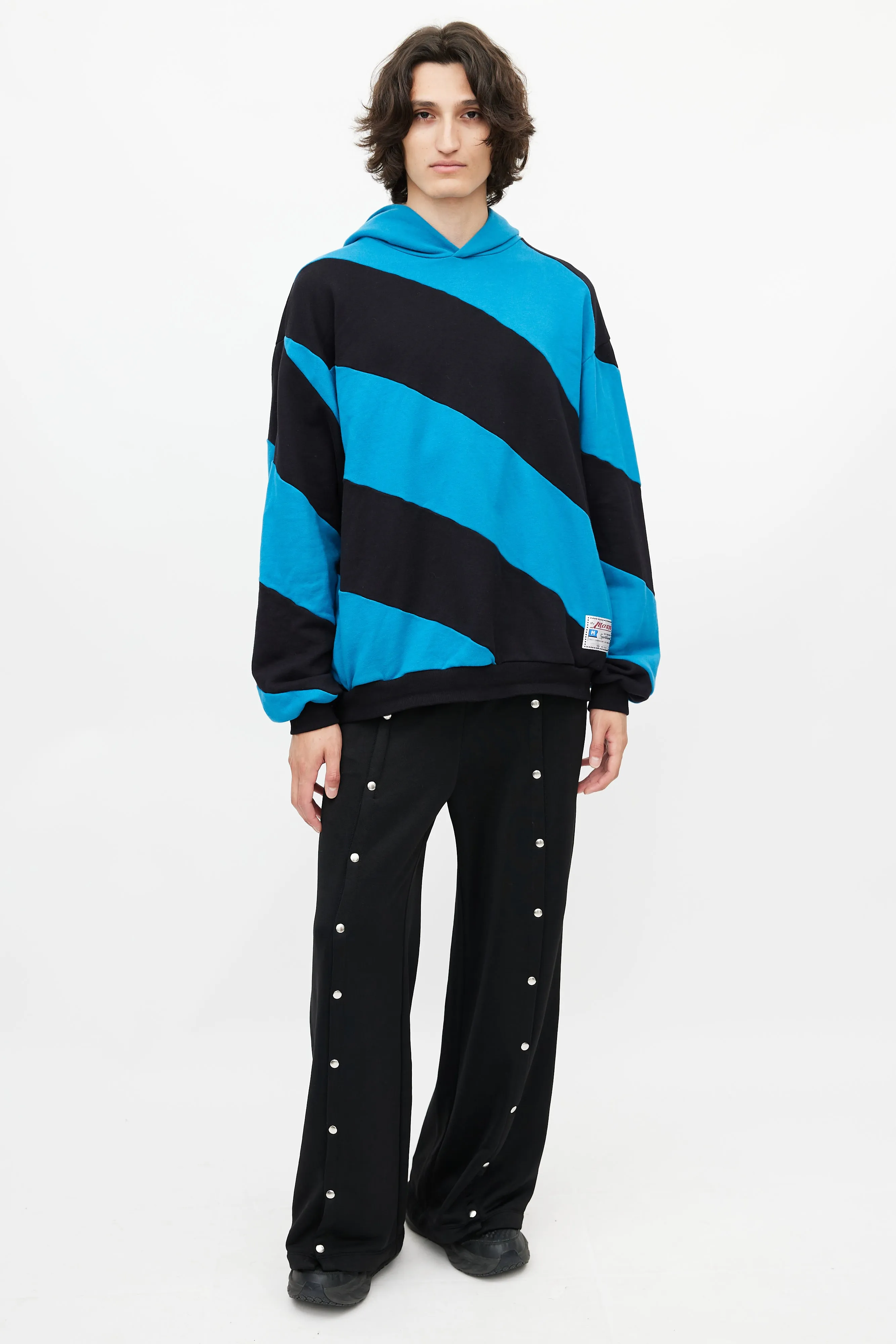 Blue & Black Stripe Oversized Hoodie
