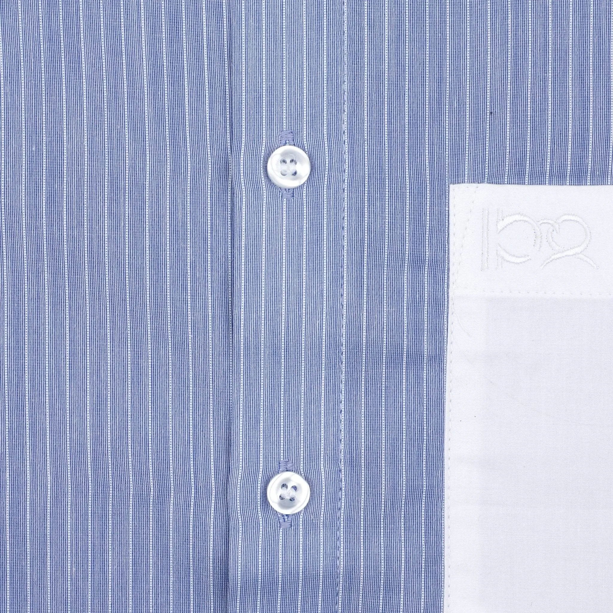 Blue Striped White Pocket Cotton Shirt