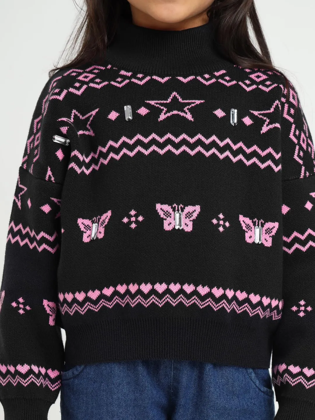 Butterfly High Neck Cotton Pullover Sweater