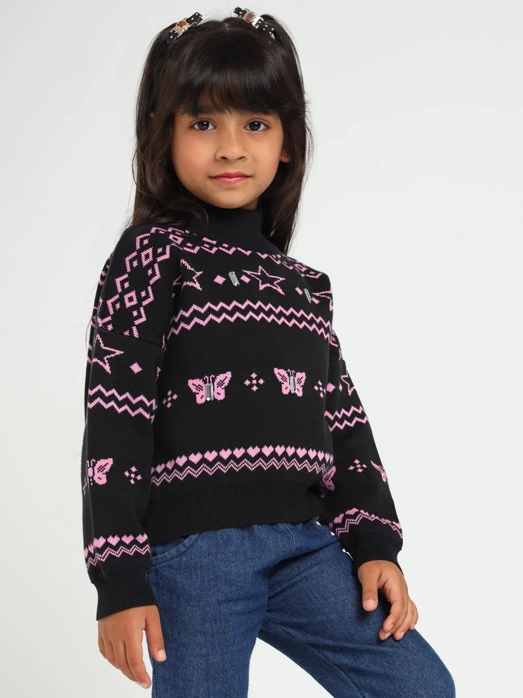 Butterfly High Neck Cotton Pullover Sweater