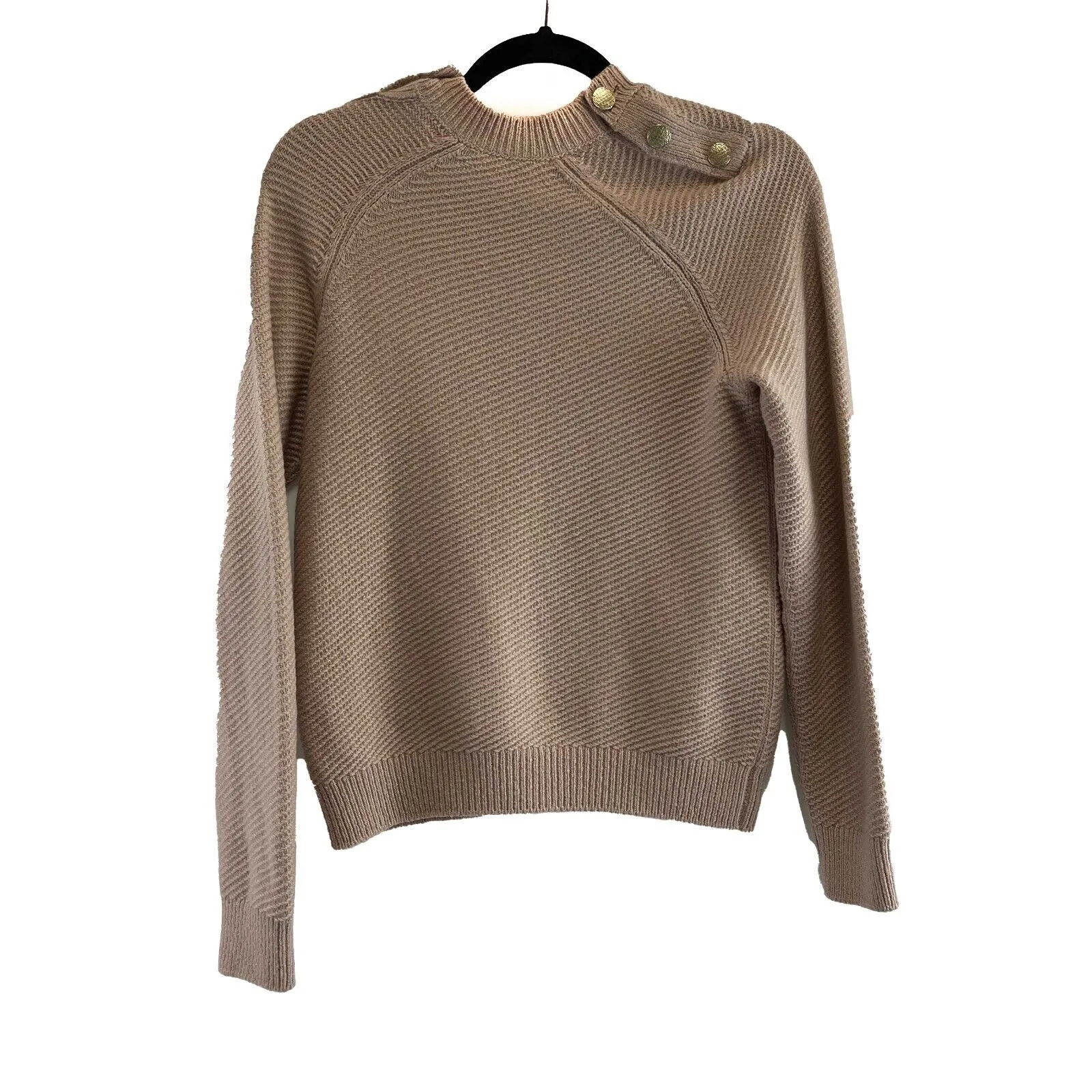 Chanel 16A Rome Camel Jumper Sweater Logo Buttons Beige 34 US 2 Pristine