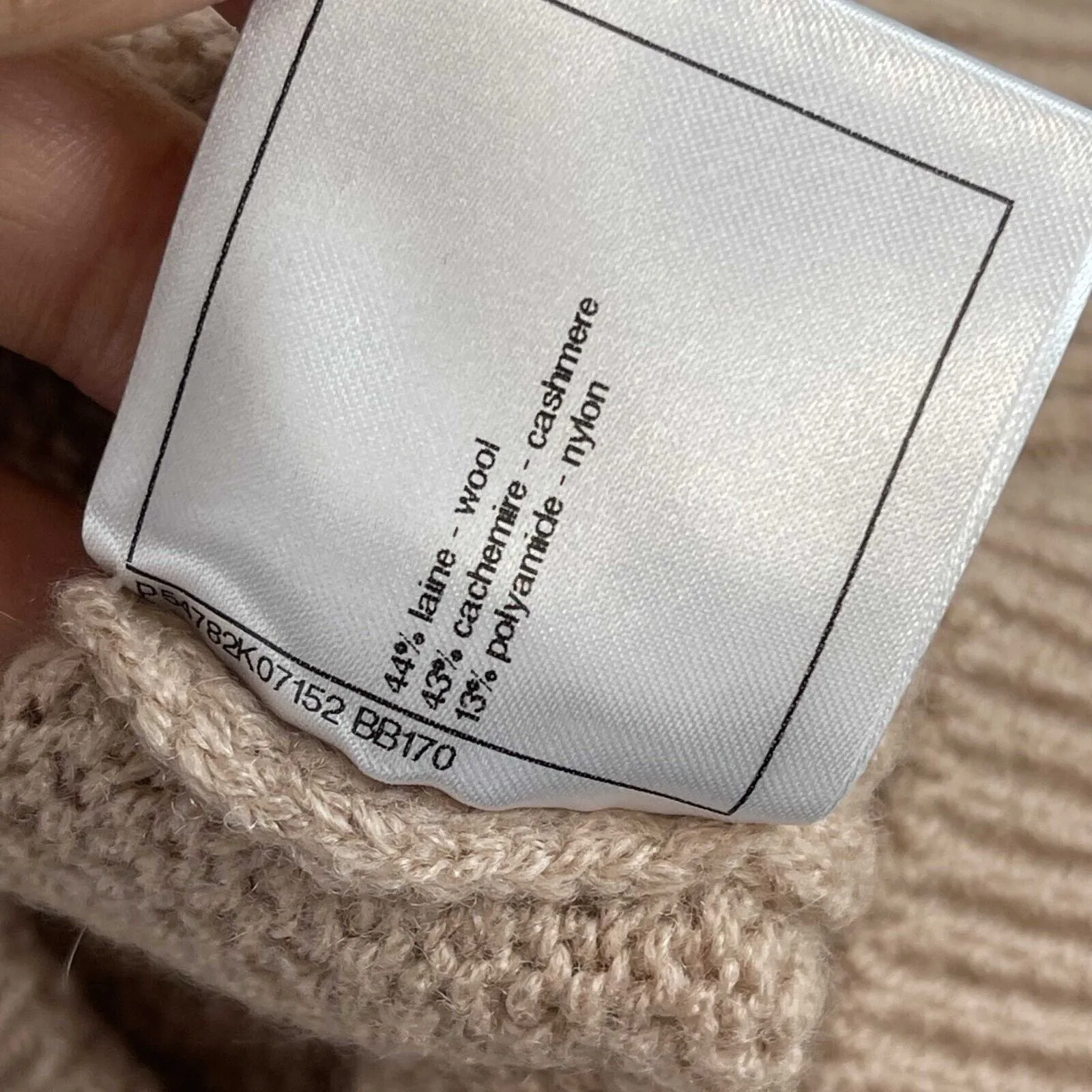 Chanel 16A Rome Camel Jumper Sweater Logo Buttons Beige 34 US 2 Pristine