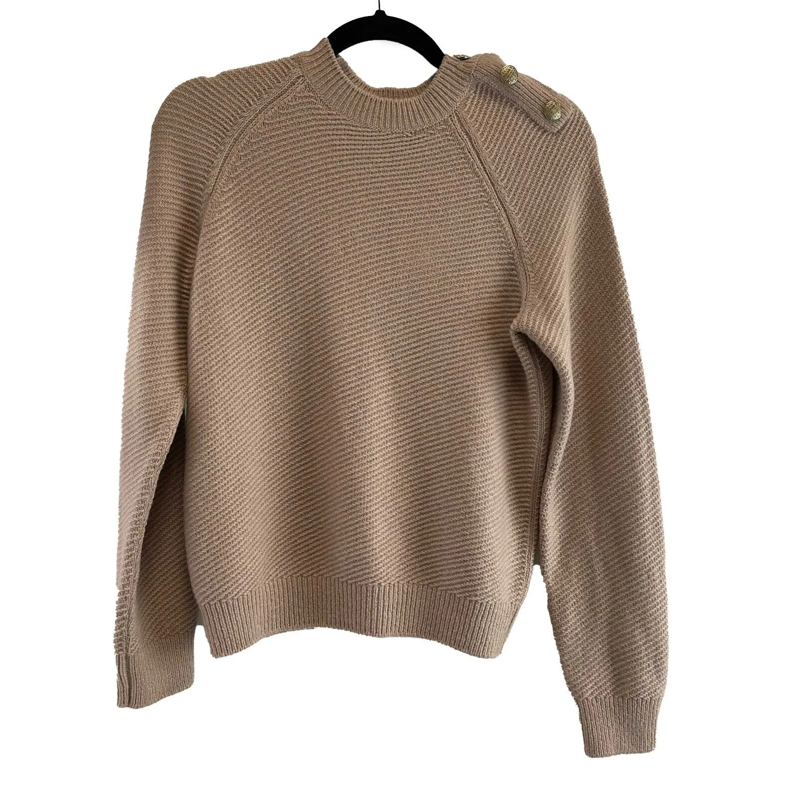 Chanel 16A Rome Camel Jumper Sweater Logo Buttons Beige 34 US 2 Pristine
