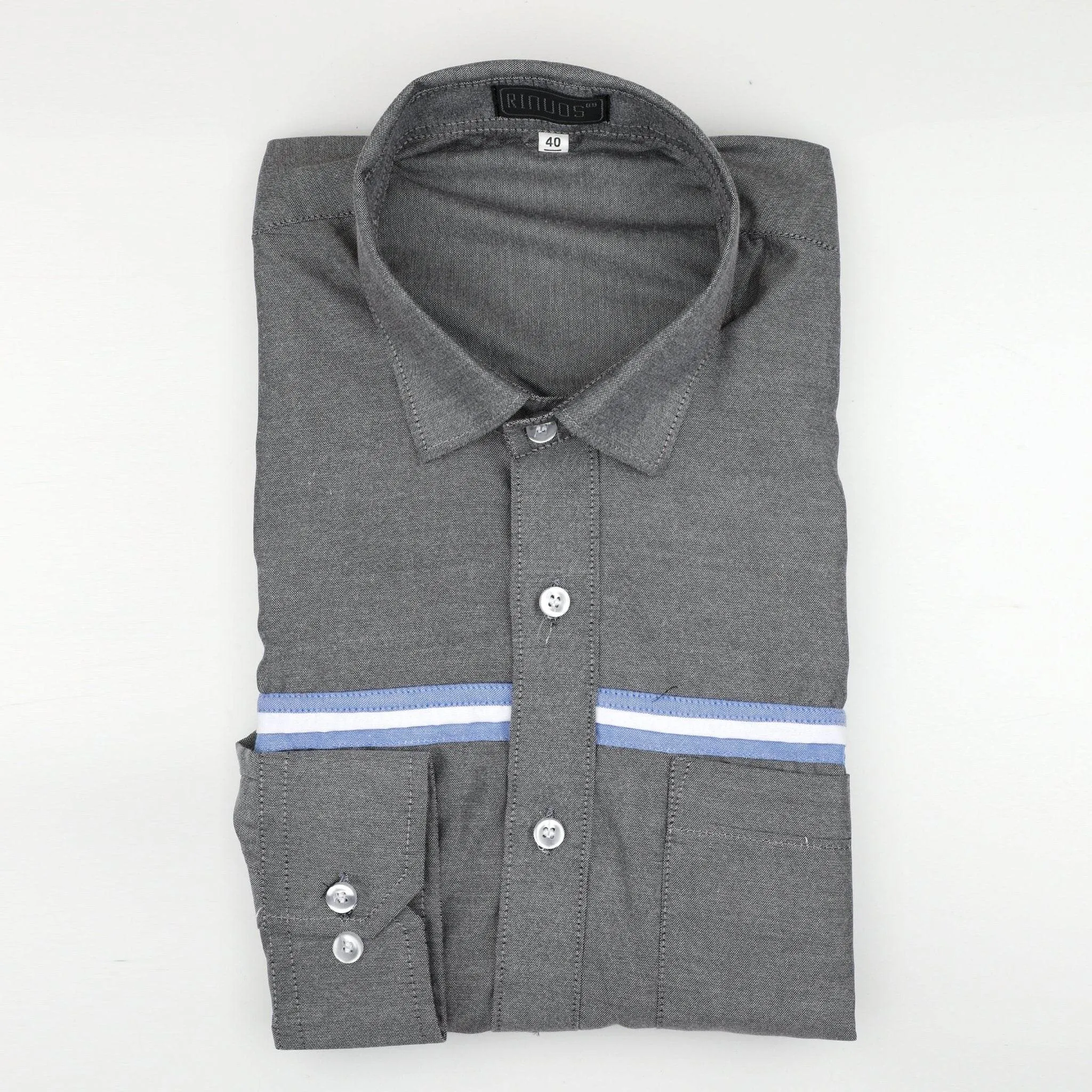 Charcoal Blue Stripes Cotton Shirt