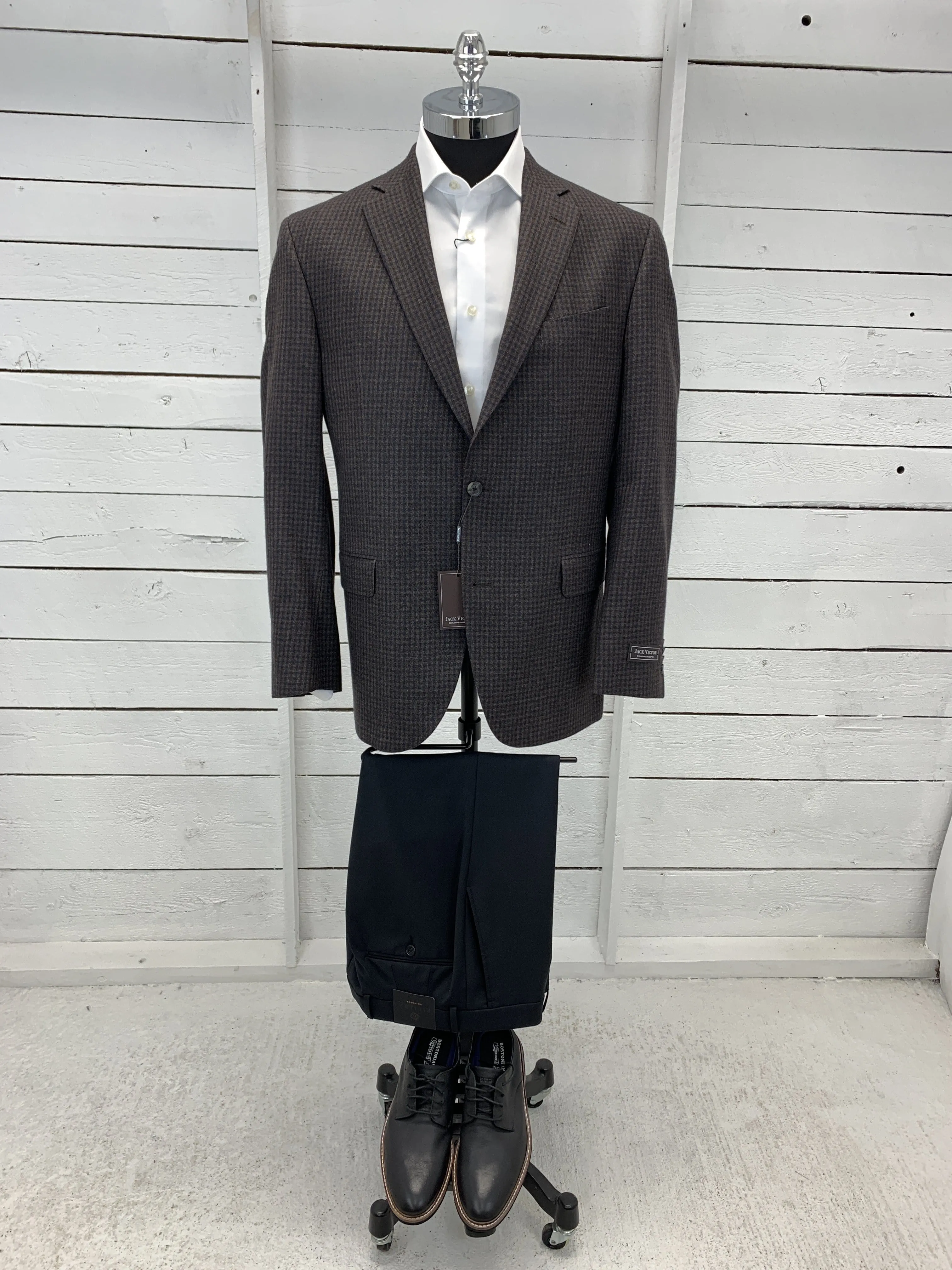 Chocolate Brown and Navy Check Sport Jacket - Gibson - 142003