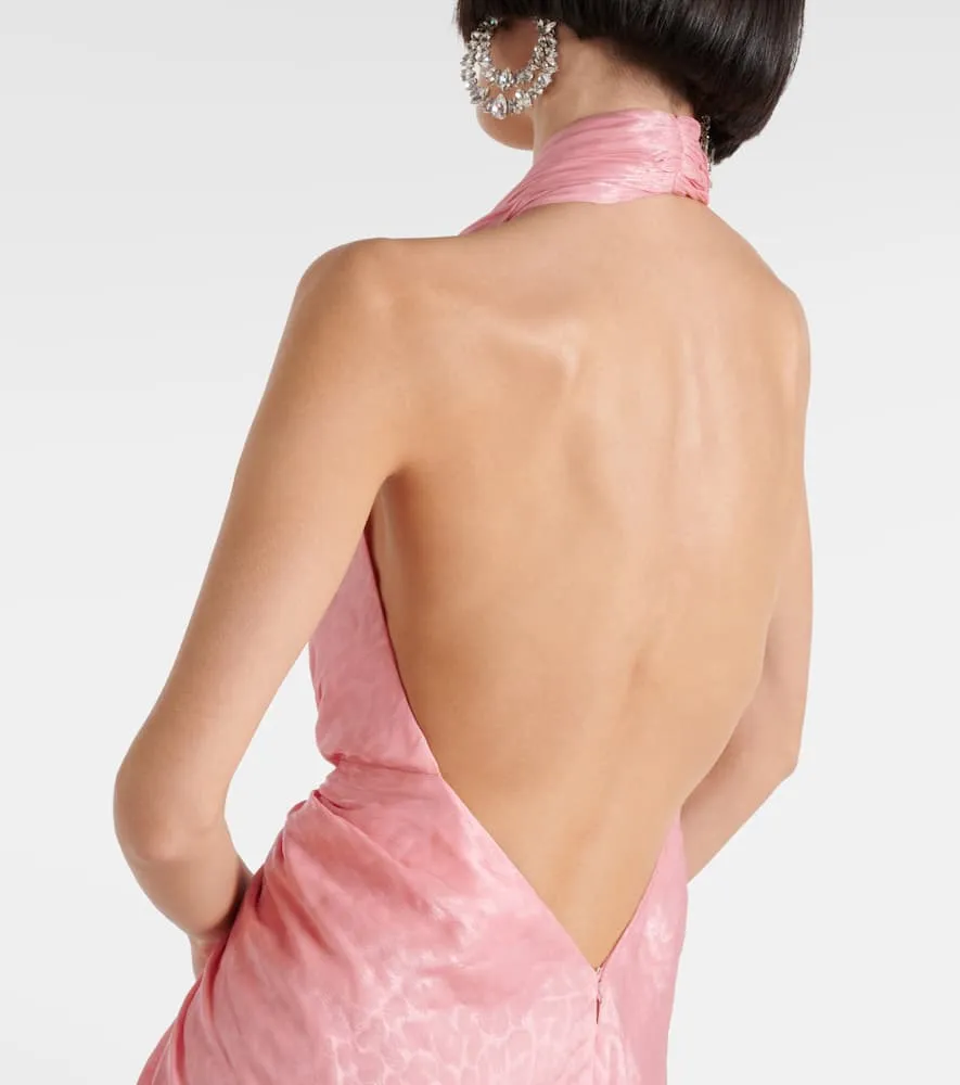 Costarellos Joa draped metallic georgette gown