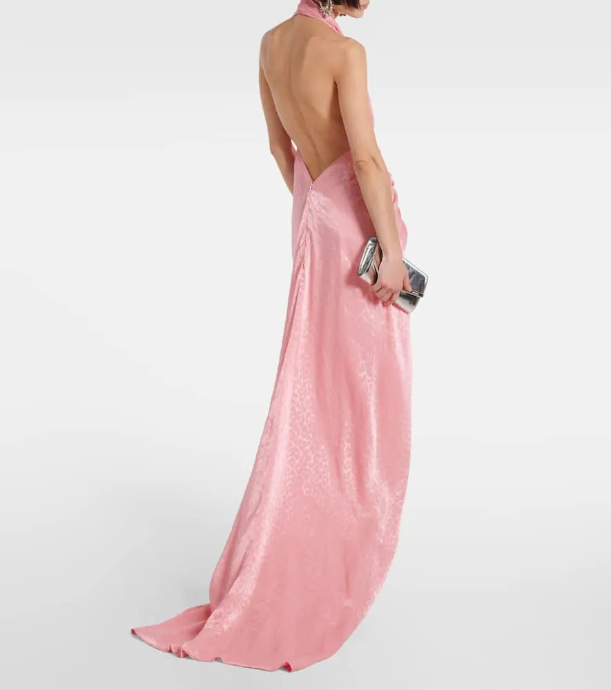 Costarellos Joa draped metallic georgette gown