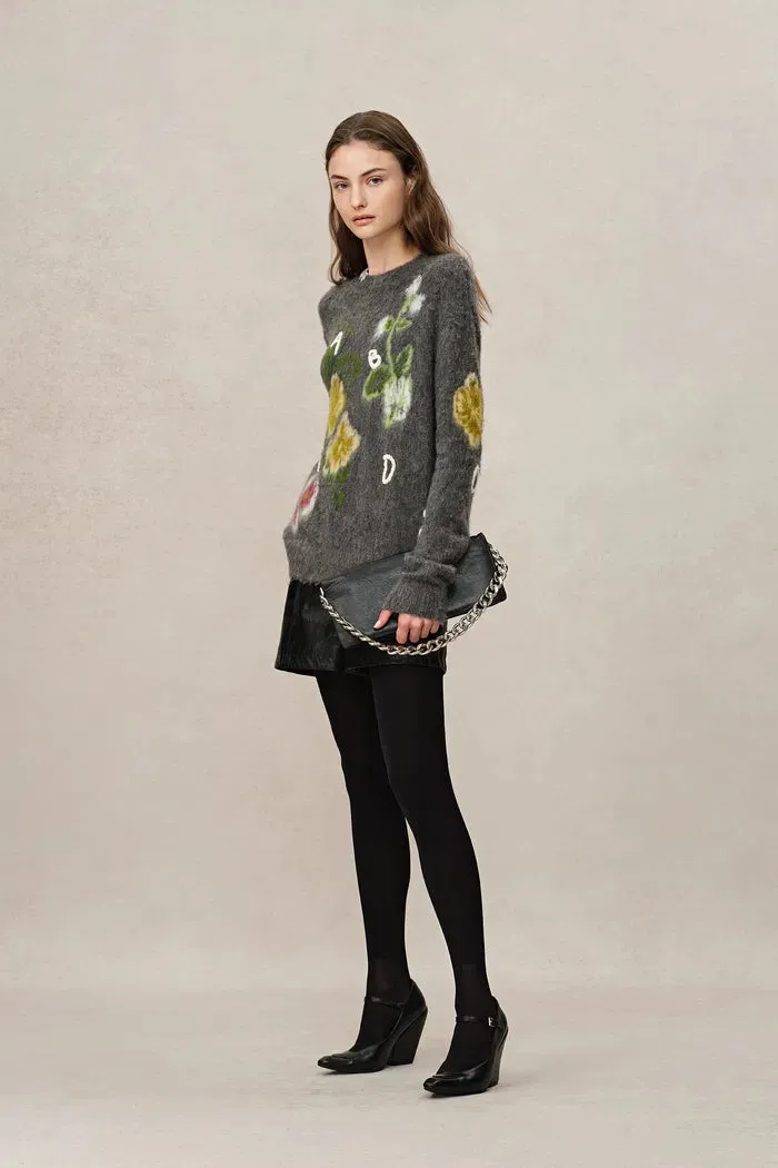 Cyclamen Jacquard Pullover in Baby Alpaca Blend Knit
