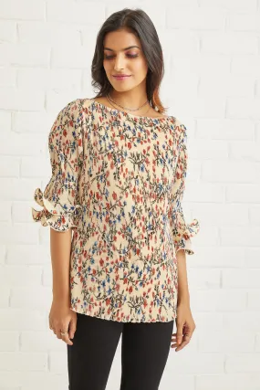 Dainty Floral Pleated  Blouse