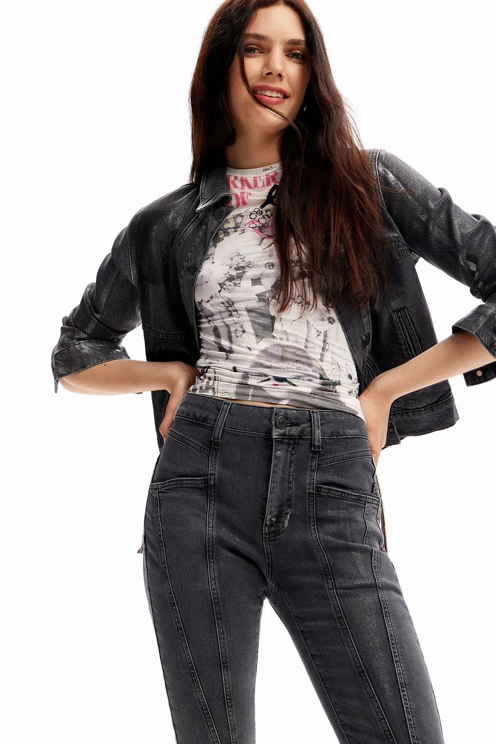 Desigual Metallic Pushup Skinny Jeans Nero