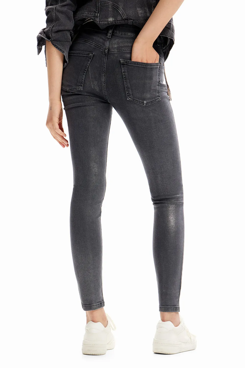 Desigual Metallic Pushup Skinny Jeans Nero