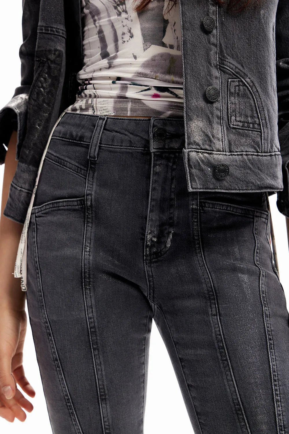 Desigual Metallic Pushup Skinny Jeans Nero
