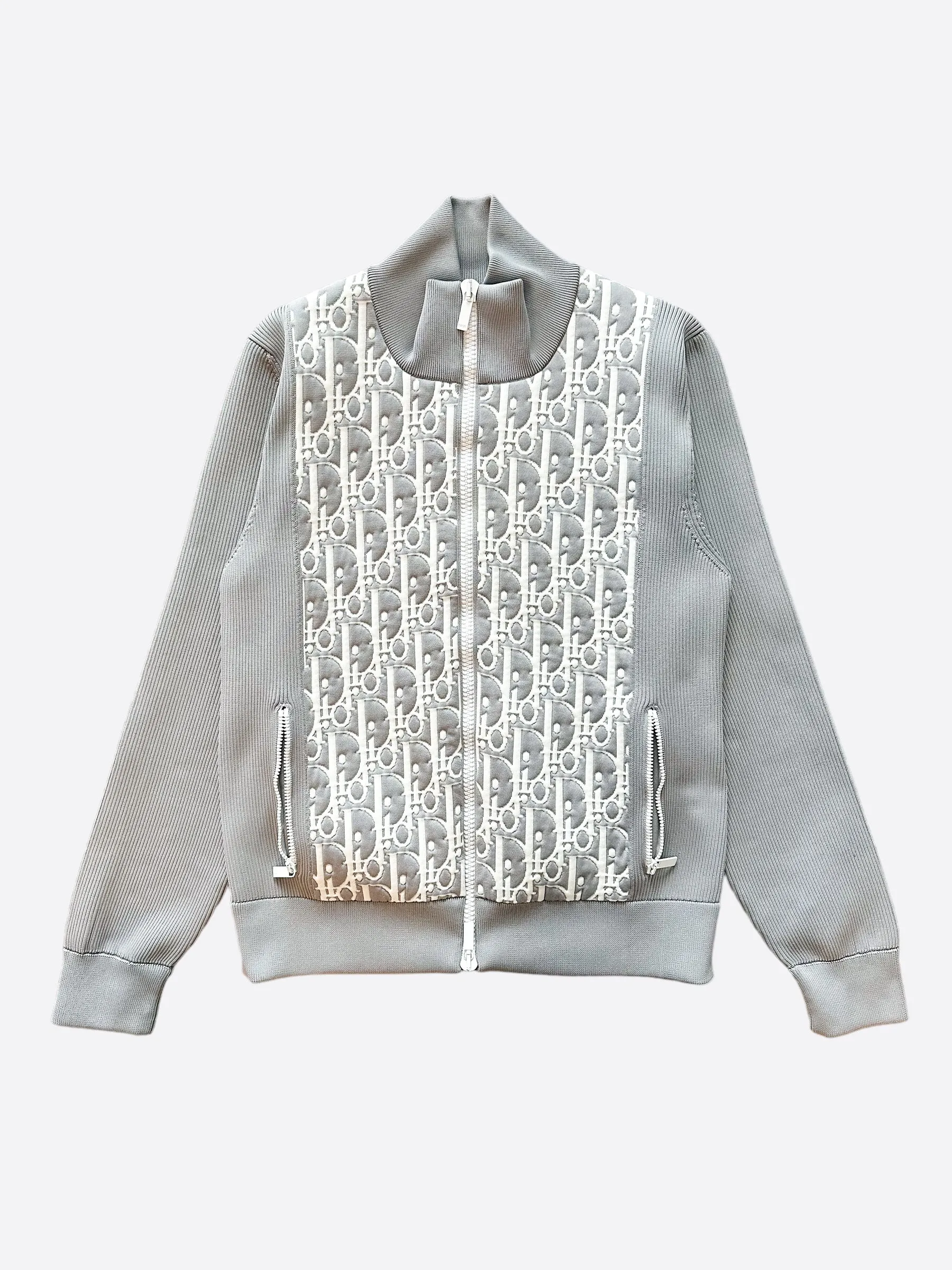 Dior Grey & White Oblique Zip Up Jacket