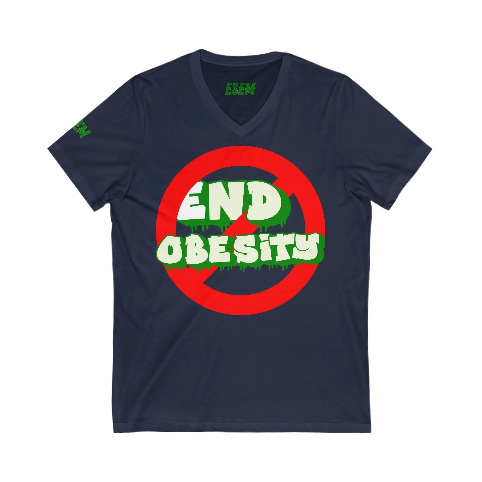 End Obesity - Unisex Jersey Short Sleeve V-Neck Tee