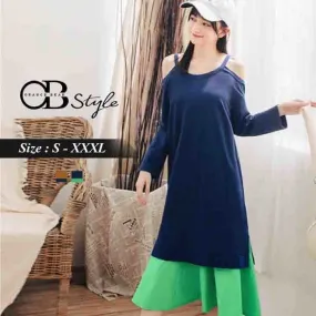 FAKE TWO PIECE CONTRAST DRESS