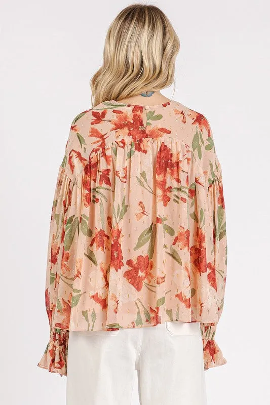 Floral Flounce Sleeve Blouse
