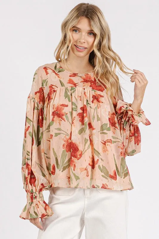 Floral Flounce Sleeve Blouse