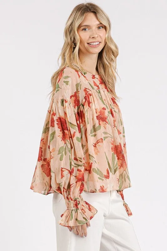 Floral Flounce Sleeve Blouse