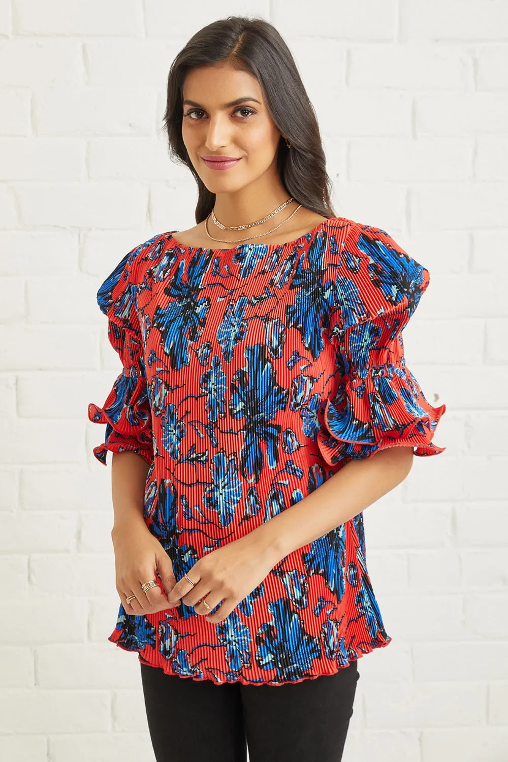 Floral Pleated Blouse