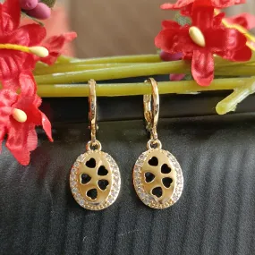 Gold Plated CZ Studded Oval Shaped Heart Open Work Fashion Bali Hoops Earring