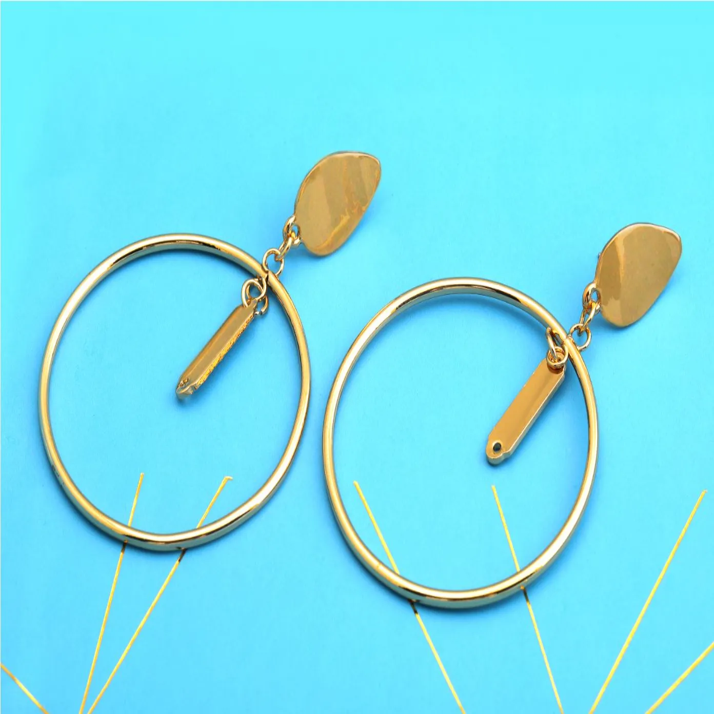 Gold Plated Geometrical Ring Shape Drop Earring