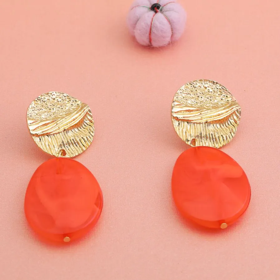 Gold Plated Geometrical Shaped Acrylic Beads Earring