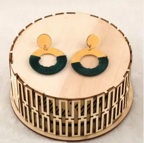 Gold Plated Green Woven Hand Crafted Round Drop Earring