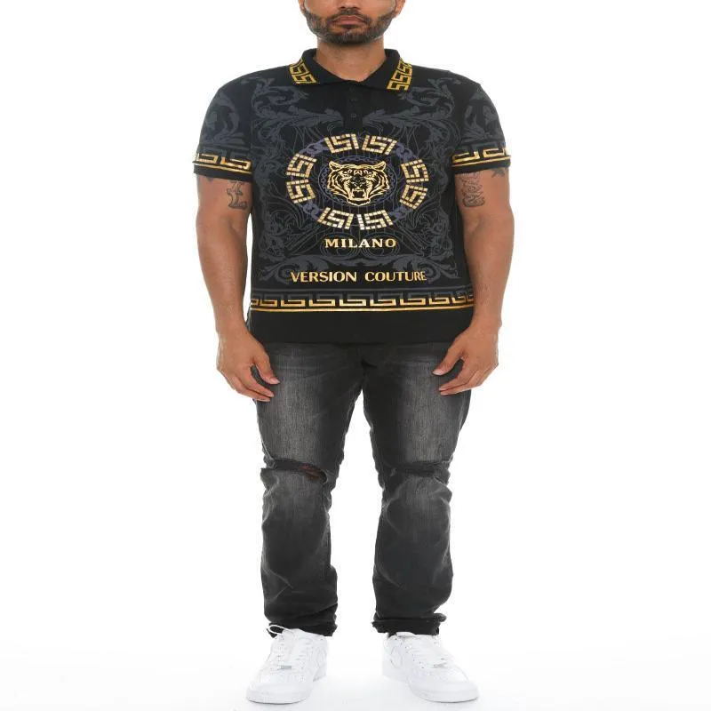 Italian Print Collared Polo T-Shirt
