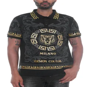 Italian Print Collared Polo T-Shirt