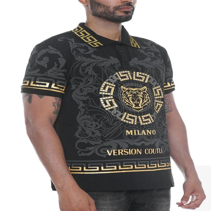 Italian Print Collared Polo T-Shirt