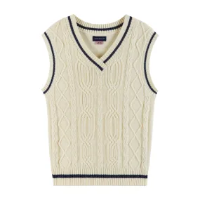 Kids (7-14) Oversized Cable Knit Sweater Vest | Cream