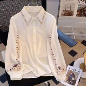 Lady Glams 2024 Embroidered Women’s Blouses - Casual Style for Work Wear