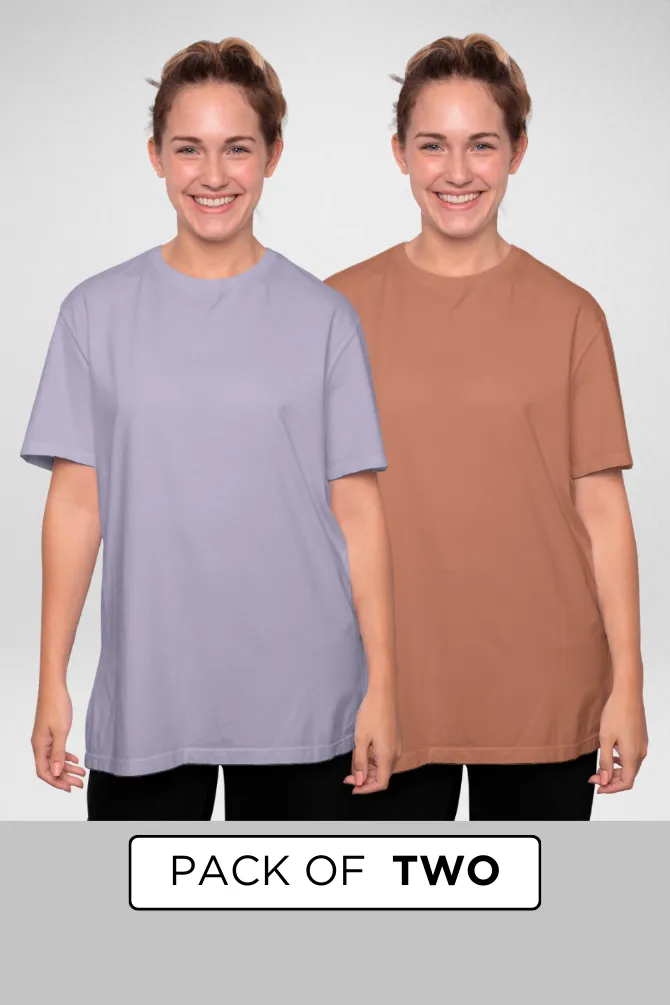 Lavender and Coral Oversized T-Shirts Combo for Women