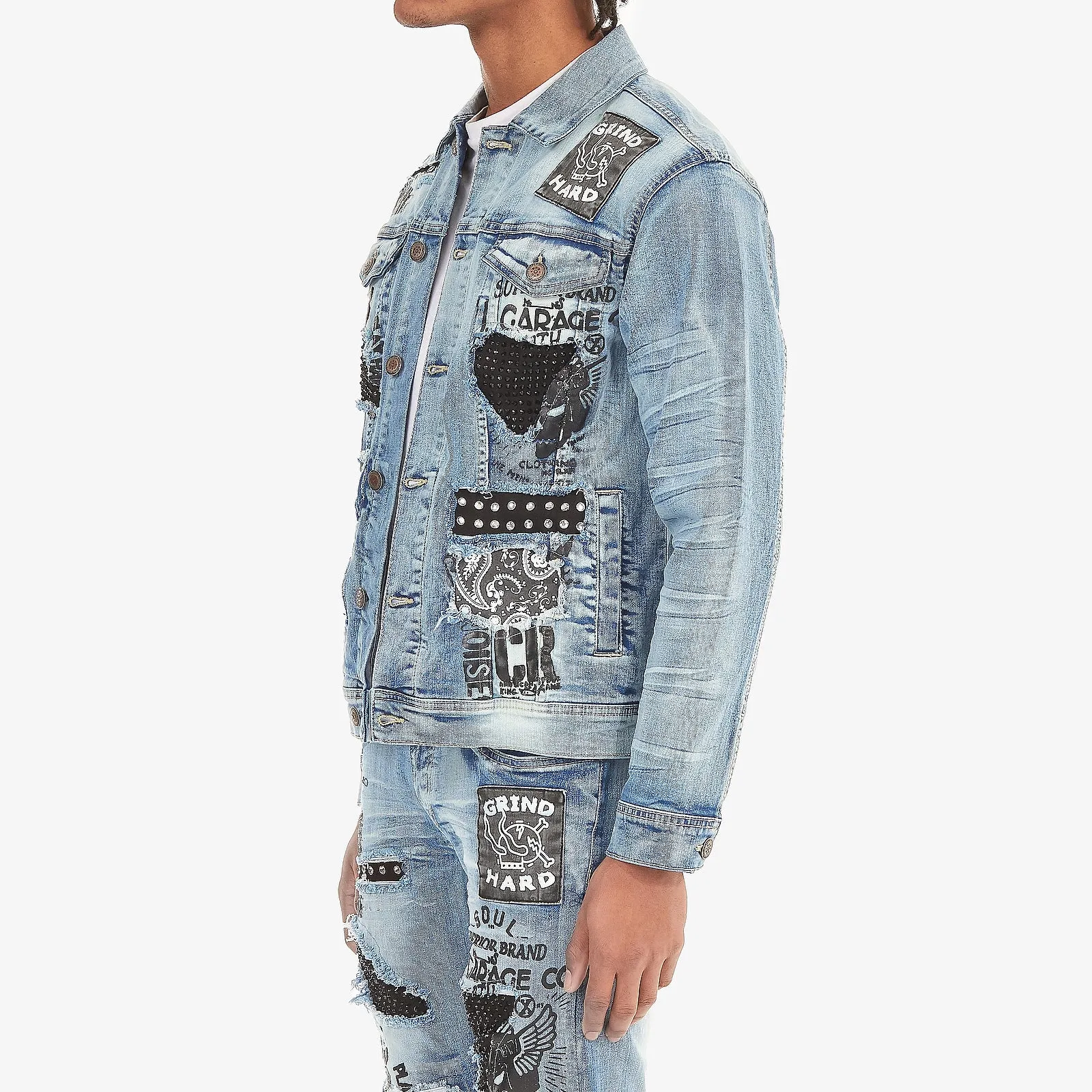 LIGHT SAND BLUE JACKET W/ STONES & STUDS