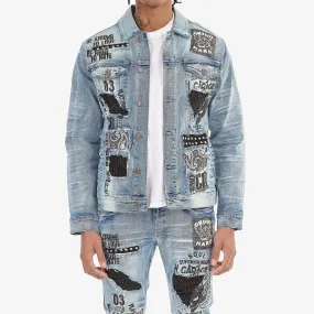 LIGHT SAND BLUE JACKET W/ STONES & STUDS