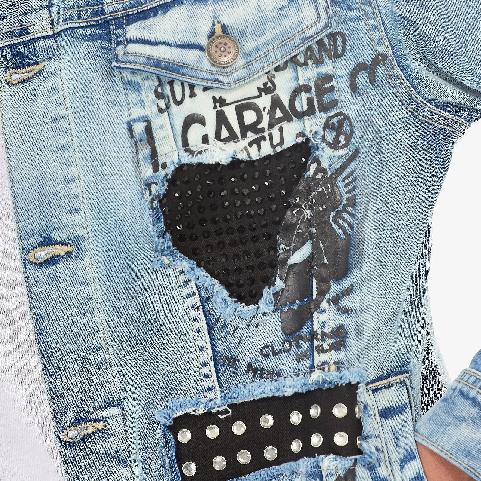 LIGHT SAND BLUE JACKET W/ STONES & STUDS
