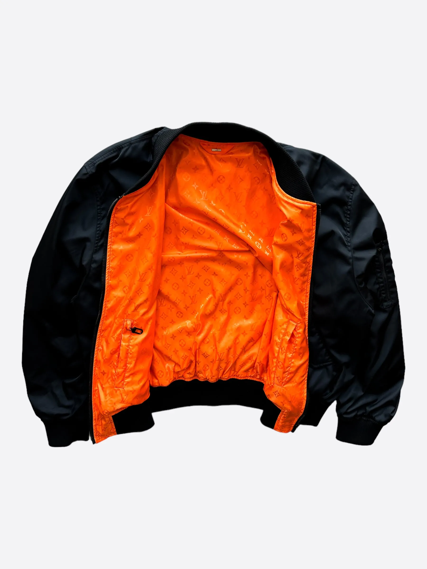 Louis Vuitton Black & Orange Monogram Reversible Bomber Jacket