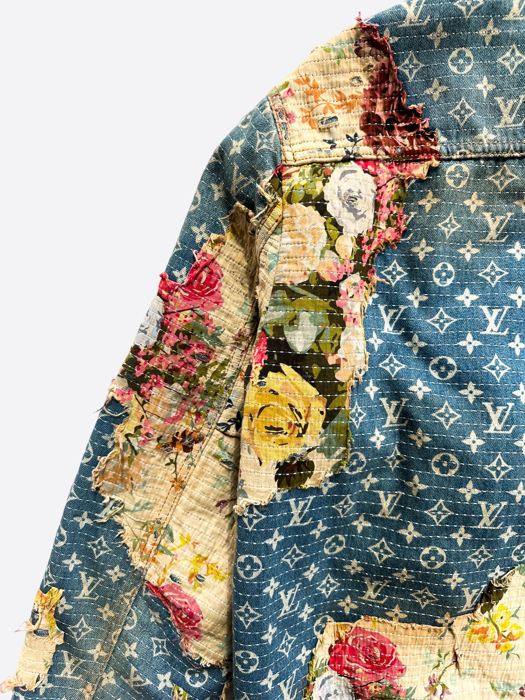 Louis Vuitton Blue Monogram Distressed Floral Workwear Jacket
