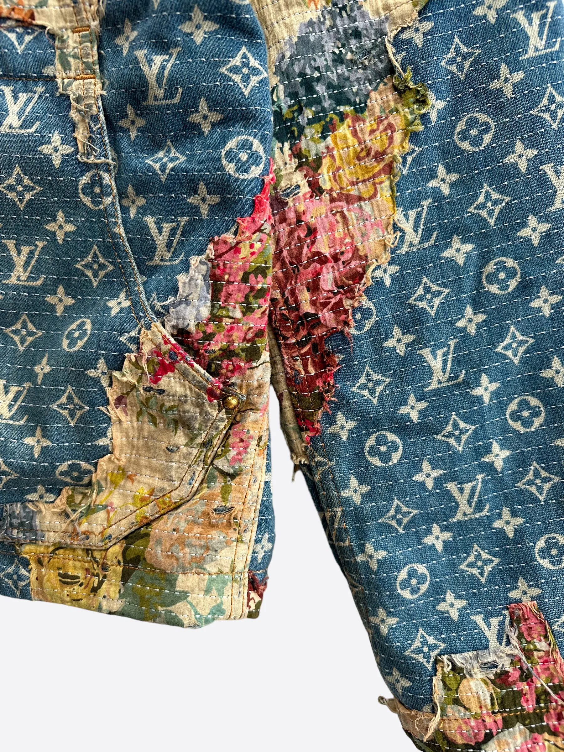 Louis Vuitton Blue Monogram Distressed Floral Workwear Jacket