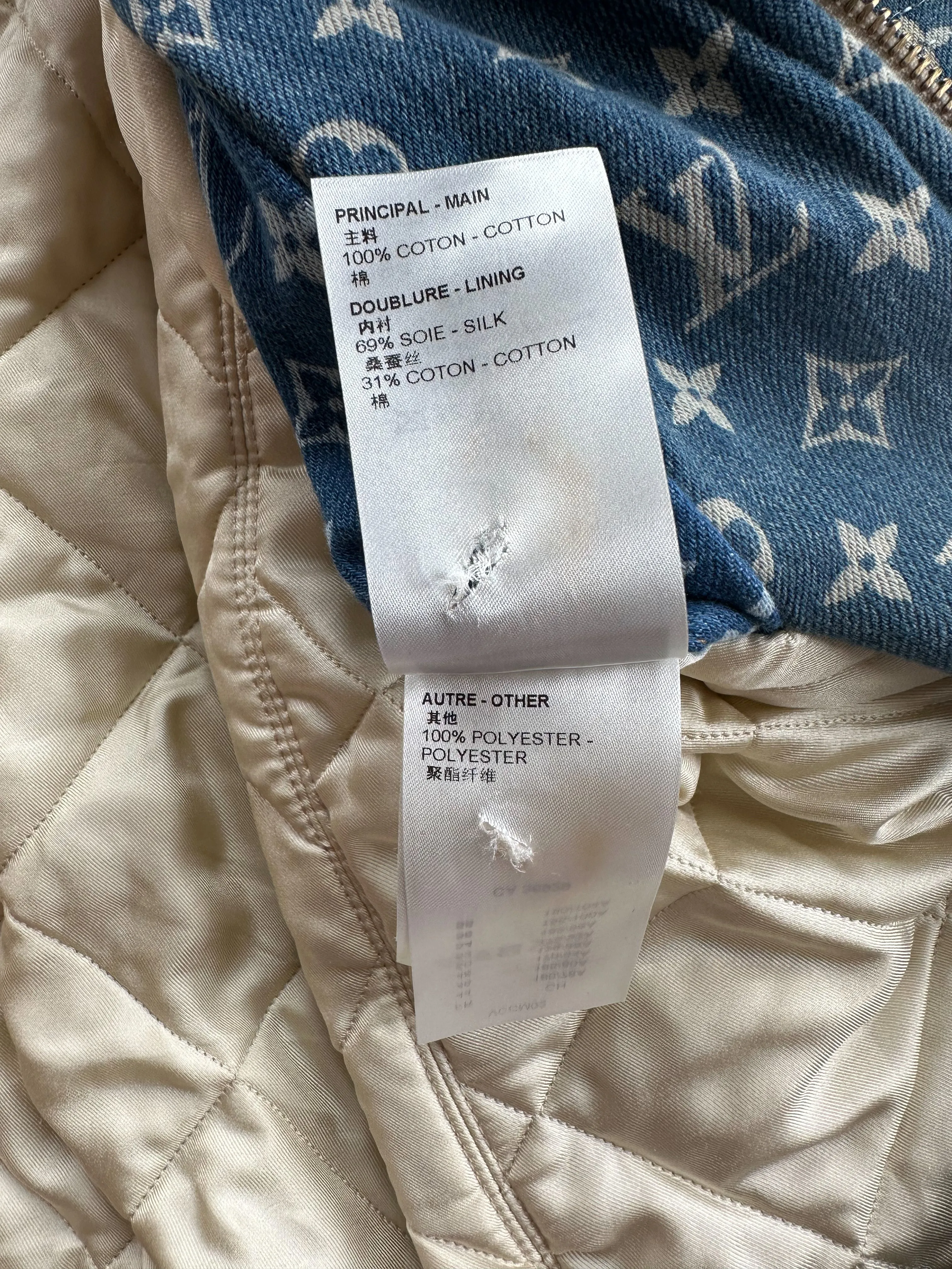 Louis Vuitton Blue Monogram Distressed Floral Workwear Jacket