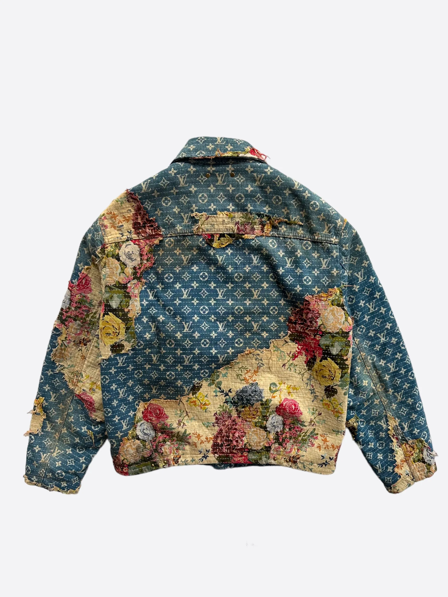 Louis Vuitton Blue Monogram Distressed Floral Workwear Jacket