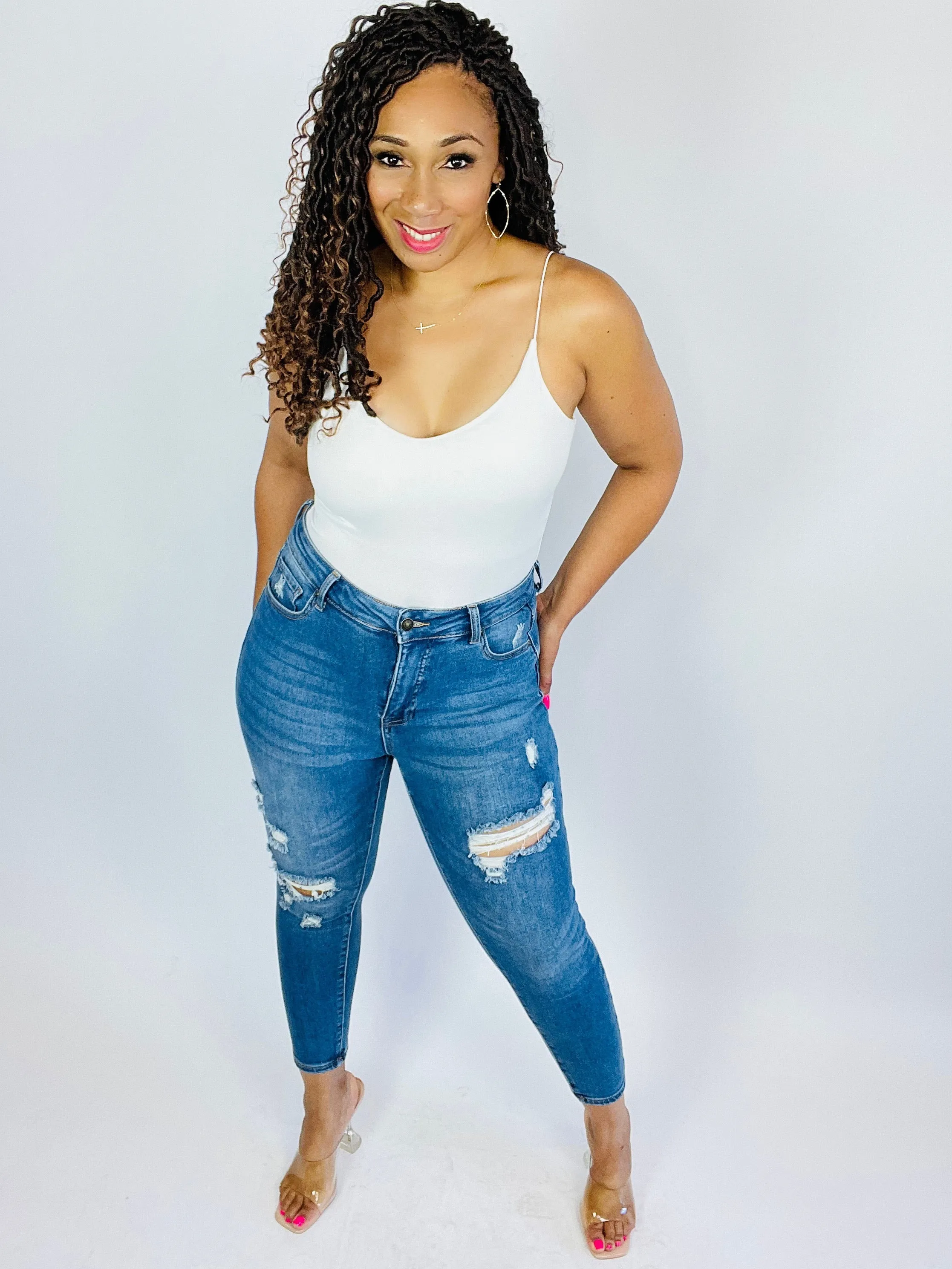 Medium Wash Distressed Skinny Jeans - Plus Size