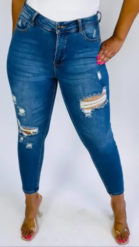 Medium Wash Distressed Skinny Jeans - Plus Size