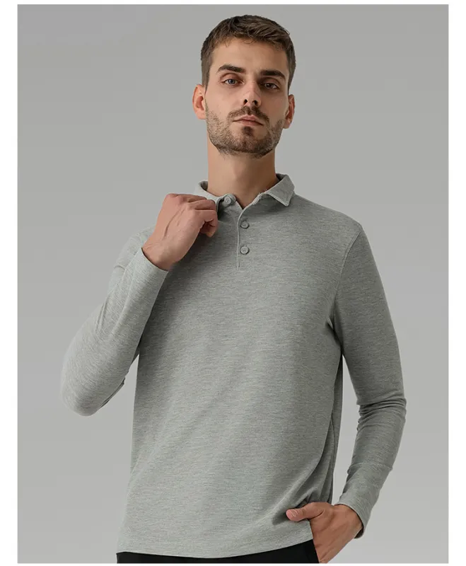 Men's casual long-sleeved Polo shirt sports outdoor versatile top breathable quick-drying T-shirt