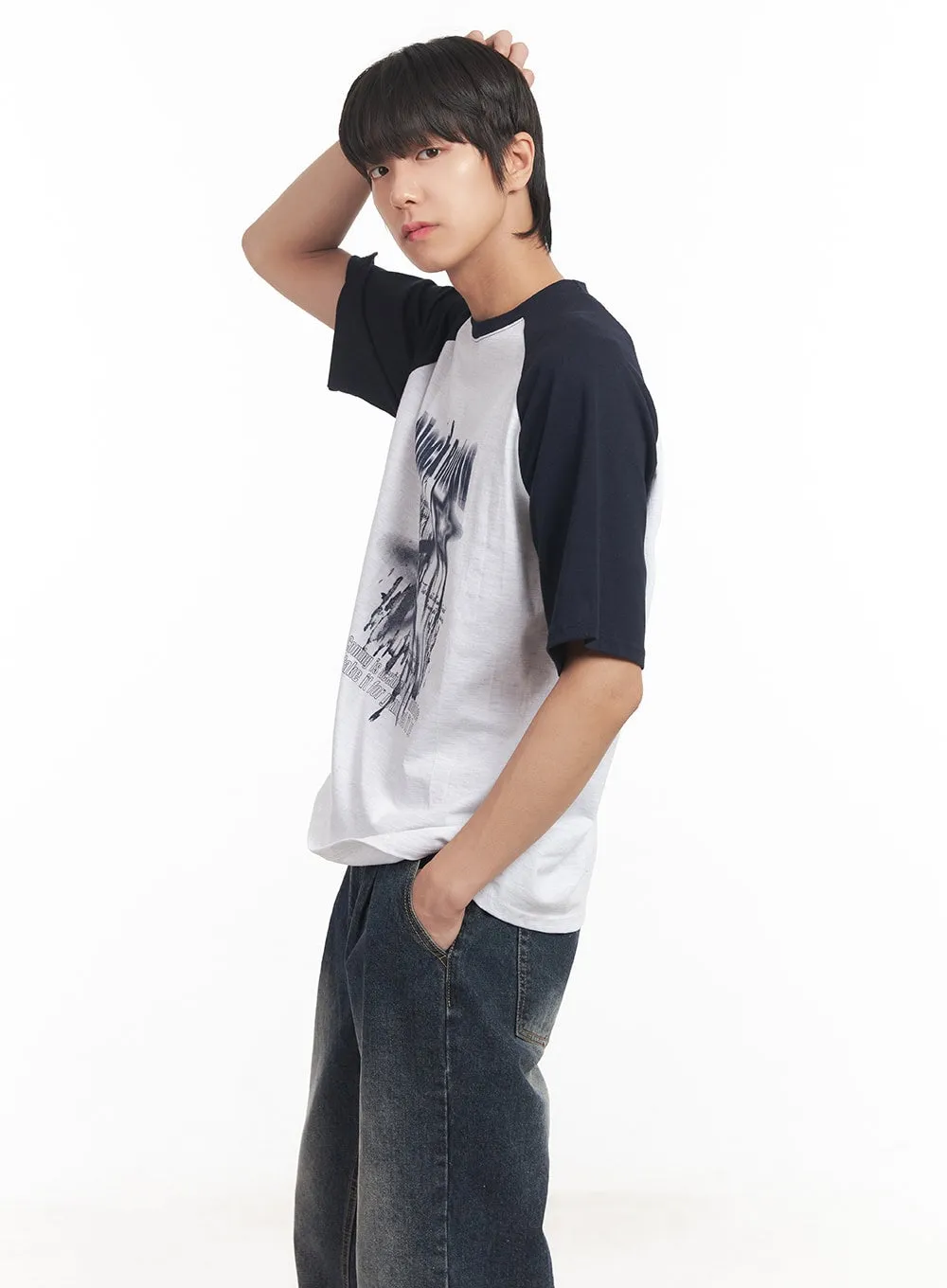 Men's Loose-Fit Graphic Raglan T-Shirt IA511
