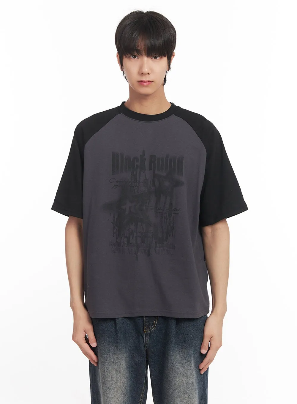 Men's Loose-Fit Graphic Raglan T-Shirt IA511