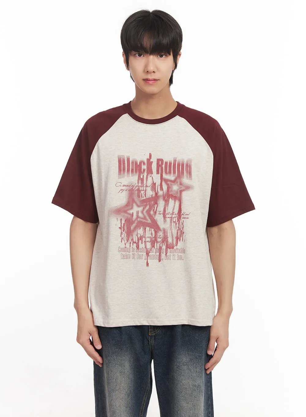 Men's Loose-Fit Graphic Raglan T-Shirt IA511